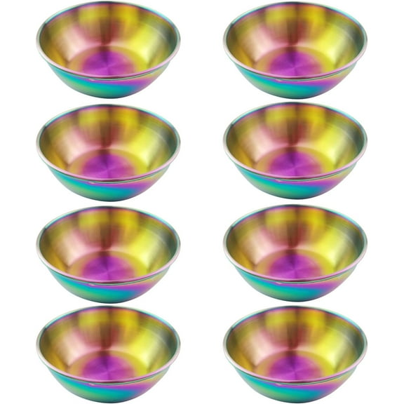 Set of 8 Stainless Steel Dipping Sauce Bowls, Soy Sauce Dishes, Seasoning Plate, Small Round Saucers, Appetizer Plate for Sushi, Side Dishes, Dessert, Tomato Sauce, 3.27"x3.27"x 1.14" Rainbow