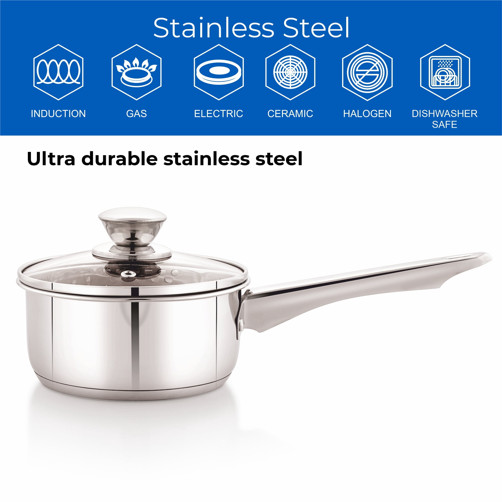 Mainstays 3QT Stainless Steel Saucepan with Straining Lid