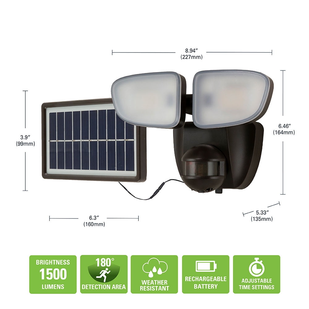 Halo Solar Outdoor LED Twin Head Flood and Security Light 180 Degree Motion Sensor 1500 Lumens