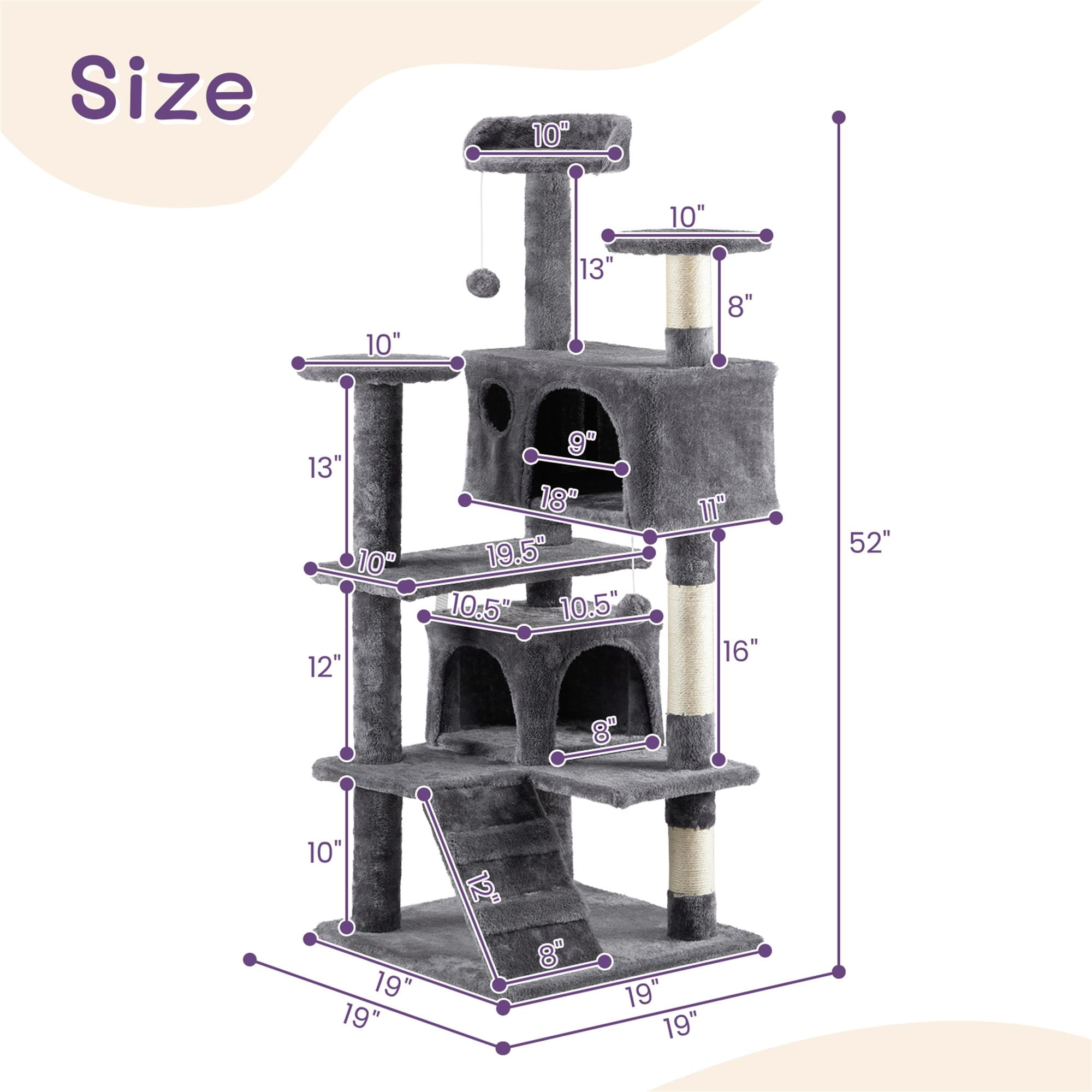 Kadyn 53" Cat Tree Tower with Scratch Post for Kittens, Cat Condo Furniture Pet House Play, Gray