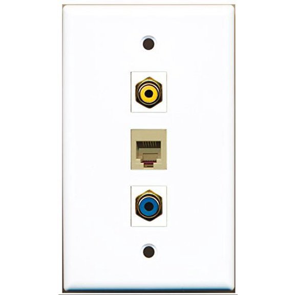RiteAV - 1 Port RCA Yellow and 1 Port RCA Blue and 1 Port Phone RJ11 RJ12 Beige Wall Plate