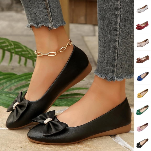 Miluxas Women's Ballet Flat Shoes Bowknot Flats Round Toe Wedding Flats Yellow 9.5(43)