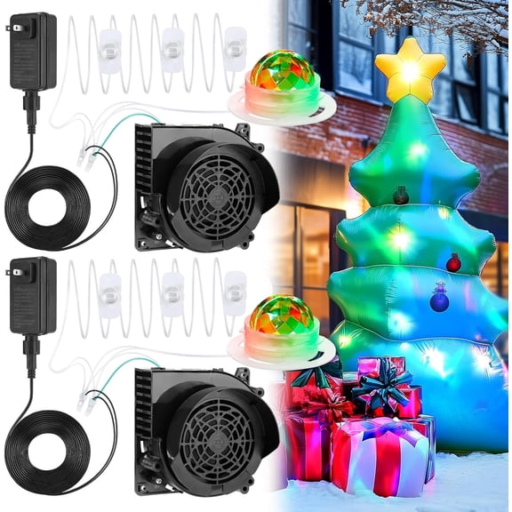 2 Pack 1.5A Inflatable Fan Replacement - 3600RPM Air Blower for Inflatables, Blower Fan with 2.0A Adapters Colorful Ball Light and 3-LED Lights for Christmas Outdoor Blow Up Yard Decorations Gifts