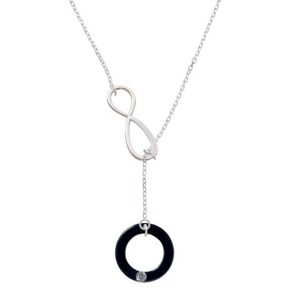 Delight Jewelry Acrylic 7/8" Ring with 4mm Crystal Black Silver tone Elegant Infinity Lariat Necklace