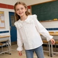 thumbnail image 6 of ITSAME T-Shirt for Girls, Lightweight Ruffled Long Sleeve School Uniform Casual Stylish Button Down Shirts White 13T, 6 of 7
