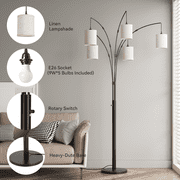 SUNMORY 5 Lights Tree Floor Lamp, 83.5 Large Tall Standing Lamp with Drum Linen Lampshade, Modern Arc Floor Lamps with Heavy Base & 5 Bulbs Included, Mid Century Arched Floor Lamp for Living Room