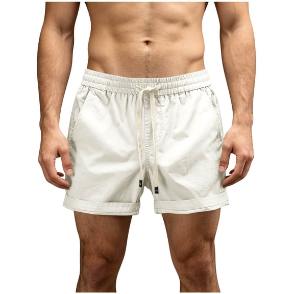 USNSM Men's Fashion Shorts 5 Inch Inseam Drawstring Elastic Waist Lightweight Casual Summer Beach Shorts with Pockets White L