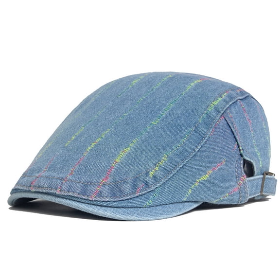 Men Colorful Striped Denim Newsboy Beret Flat Hat Peaked Cap Golf Driving Hat