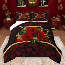 jejeloiu Red Valentine Rose Bedding Comforter Set,Happy Valentine'S Day Twin Comforter Sets,Kawaii Heart Print Bedding Set For Men Women,Luxury Bedroom Decor,2pcs