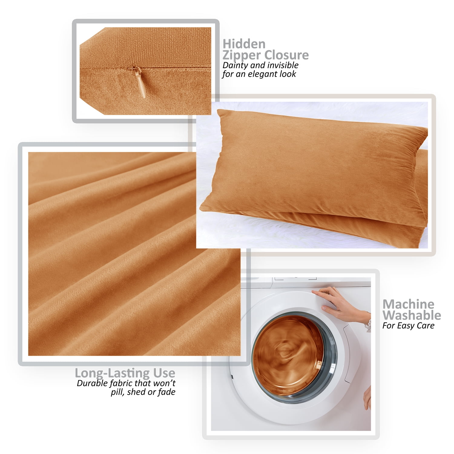 Clara Clark Plush Solid Decorative Microfiber Square Throw Pillow Cover with Throw Pillow Insert for Couch, Rust, 26"x26"", 4 Piece Decorative Soft Throw Pillow Set