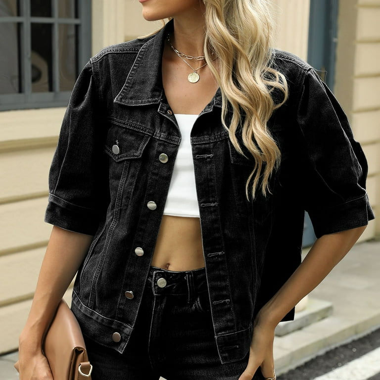 BinBiL womens summer tops Womens Casual Jacket Cute Short Puff