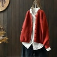 thumbnail image 2 of Duoif Cardigans pour Femmes, Veste en Coton Tricoté, Vêtements d'Automne Rétro Littéraire Ample Décontracté à Manches Longues, Rouge G, 2 of 9