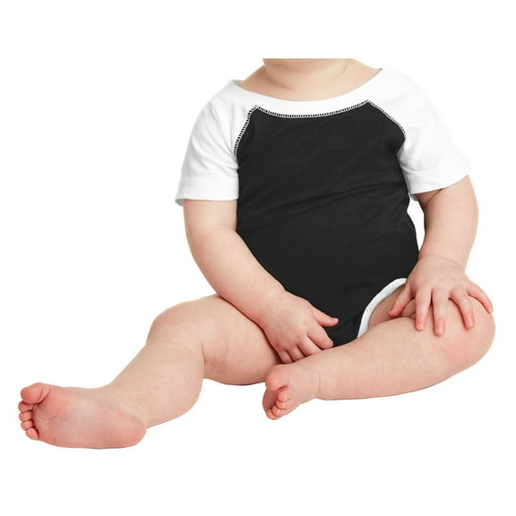 Yellow Rooster Infant Short Sleeve Baseball Fine Jersey Bodysuit Black/White 6M