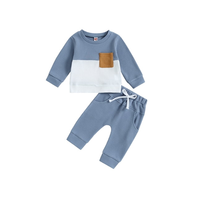 Ensemble de Pantalons pour Bébé Garçon, Sweat à Manches Longues Col Rond Contrasté avec Pantalon de Survêtement à Taille Élastique