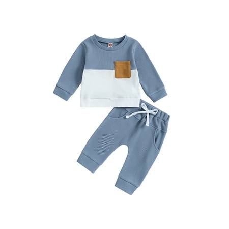 

jaweiwi Baby Toddler Boys Pants Clothes Set 0 6M 12M 18M 24M 2T 3T Long Sleeve Crew Neck Contrast Color Sweatshirt with Elastic Waist Sweatpants Infant Outfits