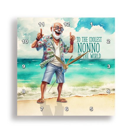 3dRose, Humorous Italian Grandpa Loves the Beach Coolest Nonno Ever, 15x15 Wall Clock