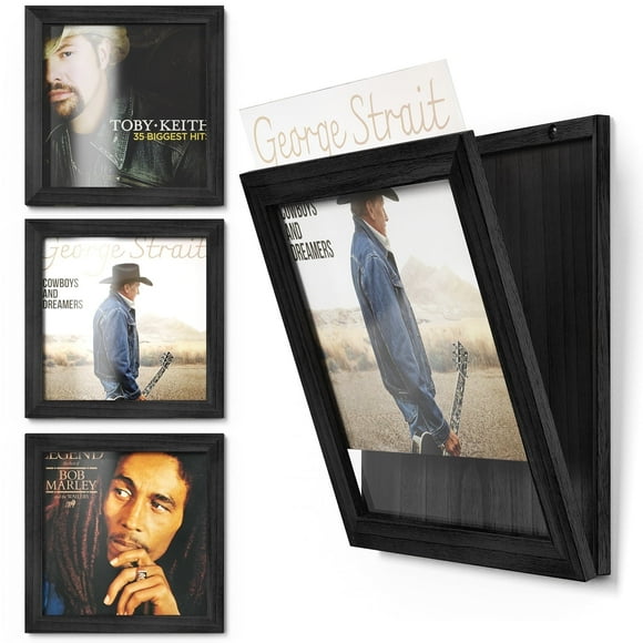 Vinyl Record Frame Wall Front Opening, 3-Pack Album Frames for Vinyl Records Display, Vinyl Frame for 12x12 inch LP Vinyl Record Cover Display,Black