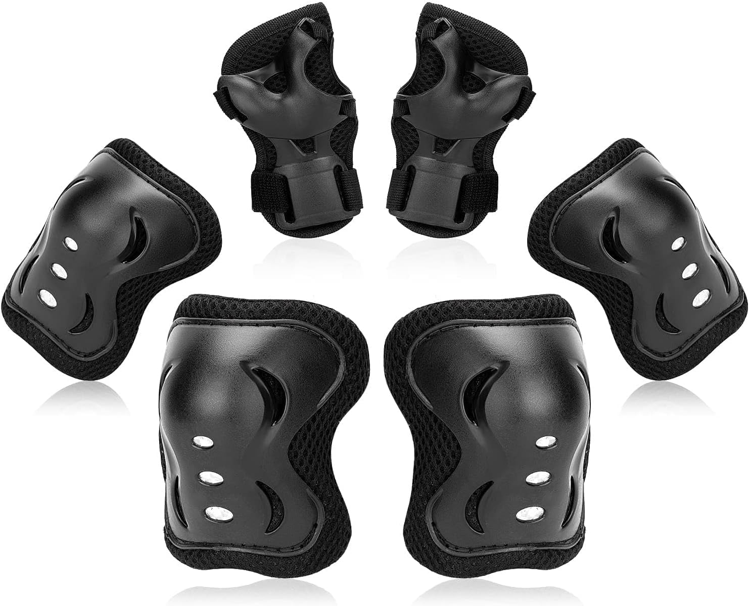 JEEXI 7 Pack Knee & Elbow Pads for Kids Youth Children Guards Protective Gear Pad Set for Roller Skates Cycling BMX Bike Skateboard Inline Skating's Scooter Riding Sports (Black)