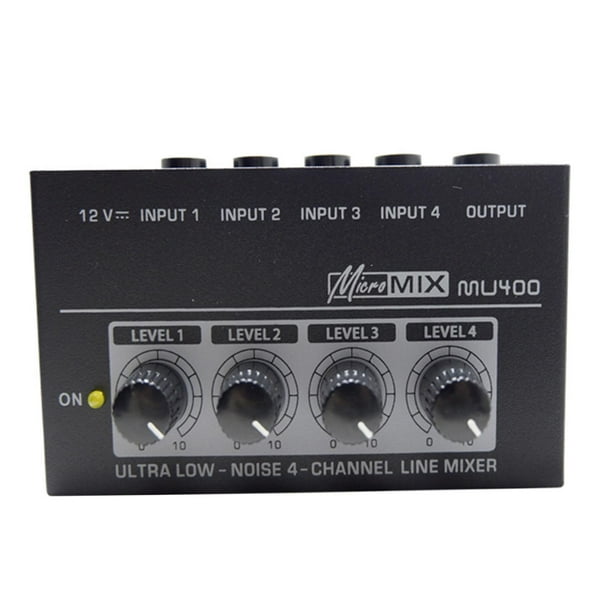 Mezclador de audio pequeño Mezclador portátil, Dispensador estéreo de 12 V, Mezclador de audio de 4 canales para Club Teléfono móvil y estudio