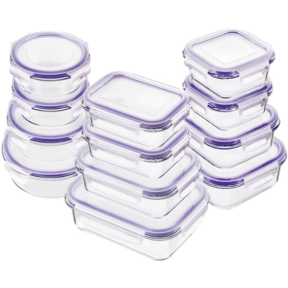 Juego de recipientes herméticos de vidrio Bayco para almacenar alimentos, 24 piezas