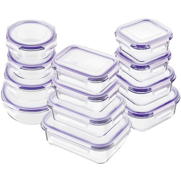 Juego de recipientes herméticos de vidrio Bayco para almacenar alimentos, 24 piezas