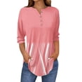 thumbnail image 2 of Pink Womens Tops 3/4 Length Sleeve Womens Tops 2025 Spring Neck Casual Print Tunic T Shirts Three Quarter Length Womens Tops Shirts for Women, 2 of 5