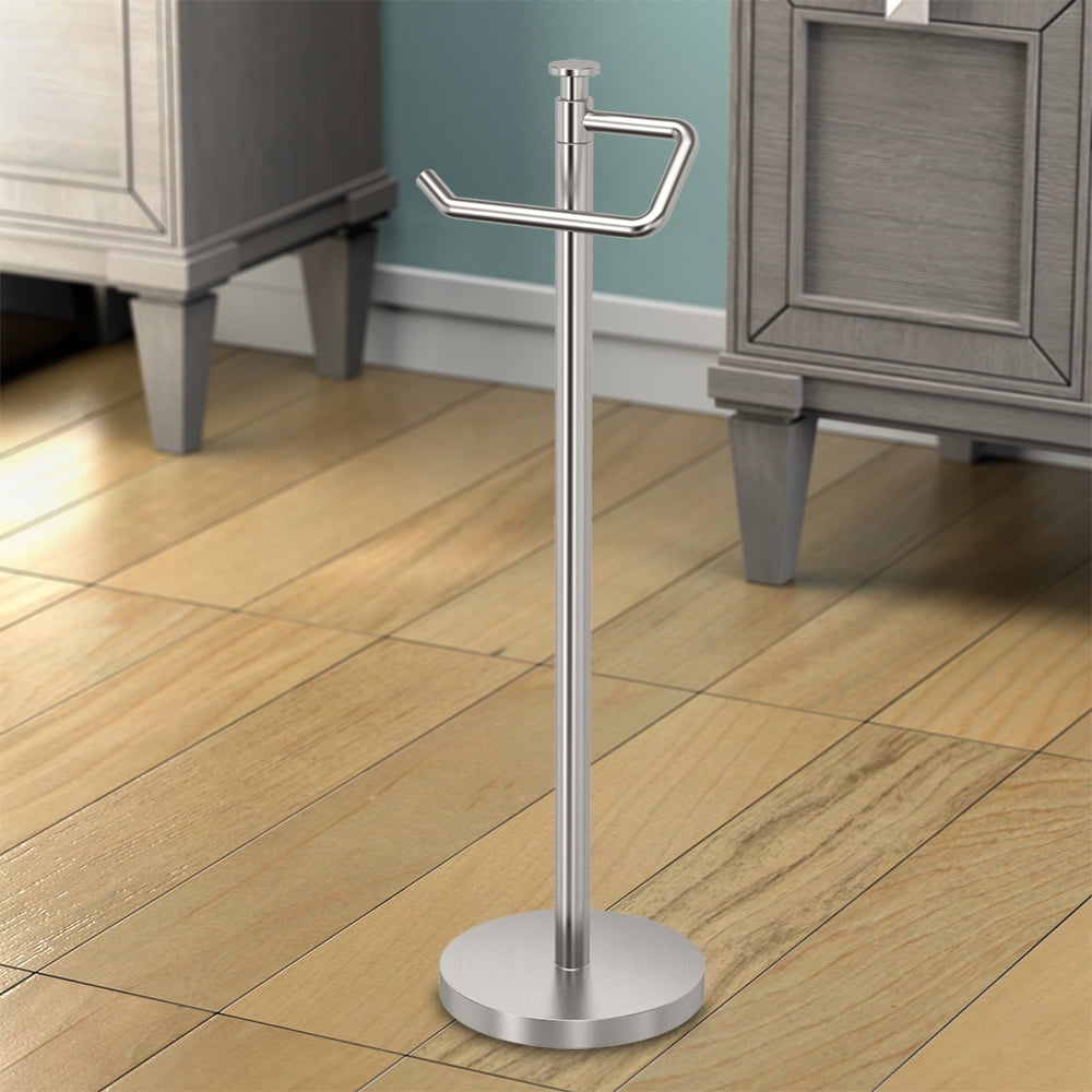 Gatco 1435SN Free Standing Toilet Paper Holder 23.68", Satin Nickel