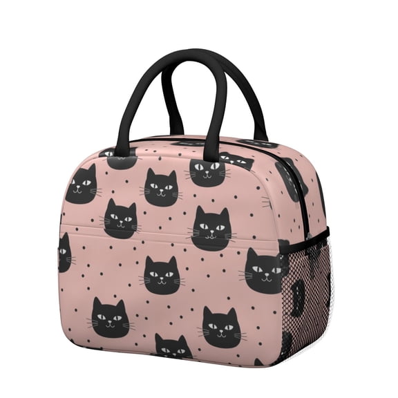 Black Cat and Dot Pink Pattern Insulated Leakproof Lunch Box for Work, Lunch Bag for Women Men, Loncheras Para Mujer for Beach Travel Picnic Camping