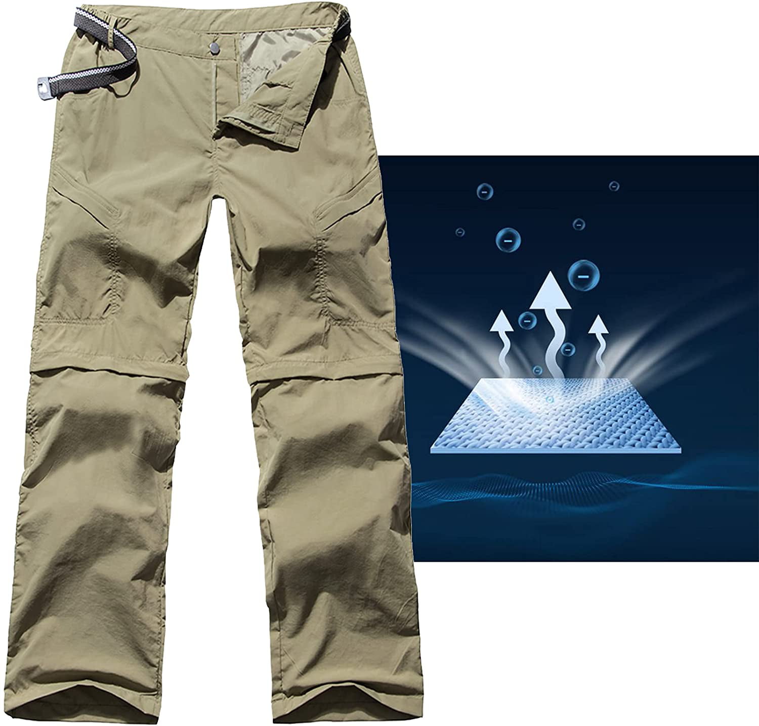 Mens Hiking Pants Convertible Lightweight Zip-Off Outdoor UPF 40 Quick Dry Fishing Safari Cargo Pants 