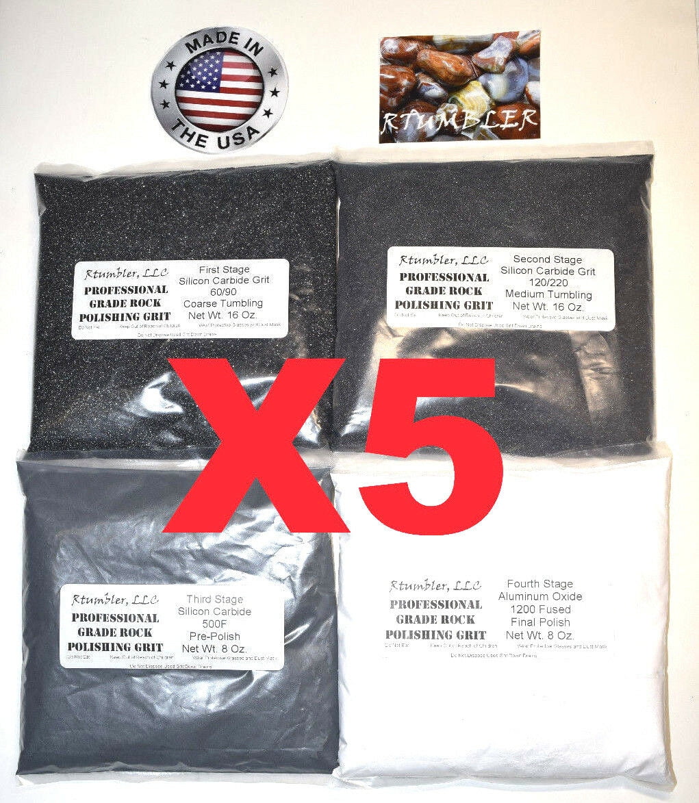 RTumbler Brand Rock Tumbling Grit for 15 Pound Tumbler, 5 Pack