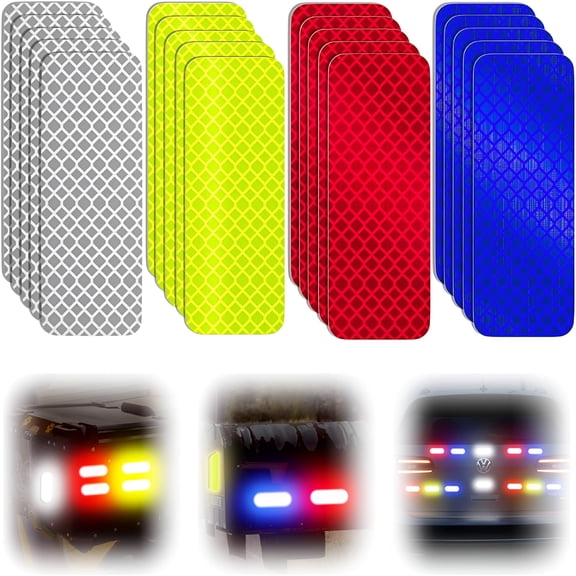CCOCC 20 Pcs Super Reflection Reflective Stickers,Safety Reflective Tape for Car Bike Mailbox Helmet,White Yellow-Green Red Blue Reflective Tape Outdoor Waterproof 3.15"X 1.18"