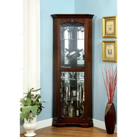 Furniture of America Lennie Traditional Corner Curio Cabinet in Walnut