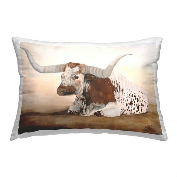 Stupell Industries Farmhouse Longhorn Portrait Decorative Printed Throw Pillow, 14 x 20