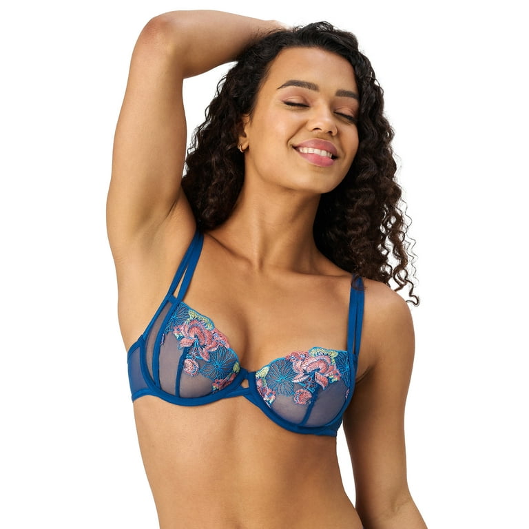 Adored by Adore Me Women’s Jamilla Unlined Underwire Mesh Embroidery Bra,  Sizes up 40DD