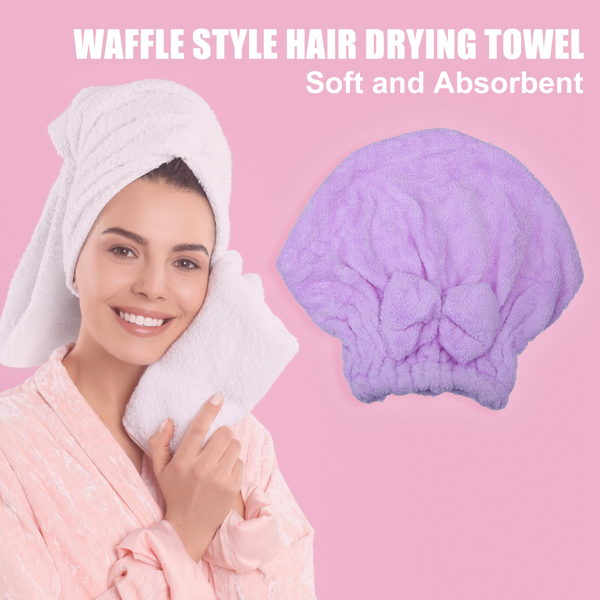 Unique Bargains Coral Fleece Hair Drying Towel Dry Cap 2 Pcs Purple Green