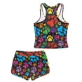 thumbnail image 5 of Xoenoiee Colorful Dog Paw Print Girls Tankini Bathing Suit Two Piece Swimsuits Modest Swimsuit Round Neck Tank Top with High Waisted Bottom, 8-9 Years, 5 of 7