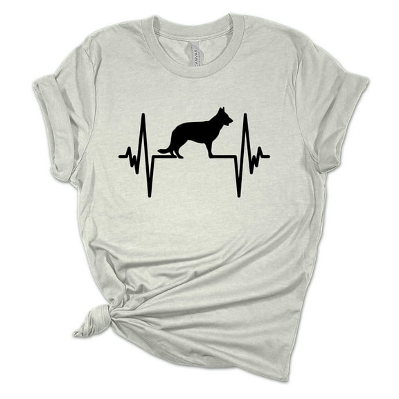 Womens German Shepherd Tshirt German Shepherd Heartbeat Short Sleeve T-shirt-Athletic Heather-large