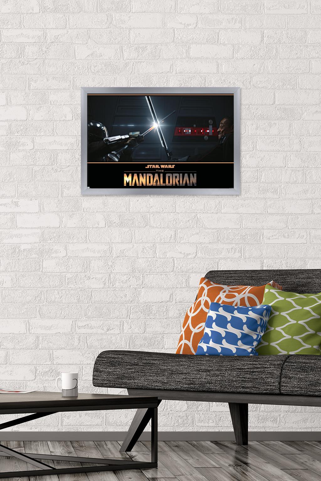 Star Wars: The Mandalorian Season 2 - Din Djarin vs. Moff Gideon Wall Poster, 14.725" x 22.375", Framed
