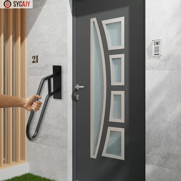 Miumaeov U-Shaped Handrails Black Wall Mounted Hand Rails Non-Slip Grab Bars for 1-3 Step Stairs