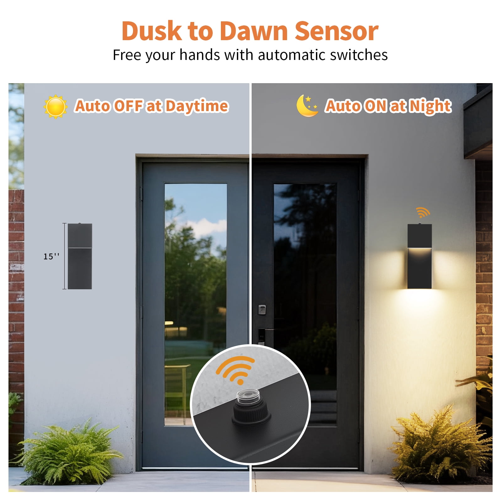 Modern LED Outdoor Wall Sconce, 15'' 20W Outdoor Light Fixtures Exterior Wall Lights, Black LED Front Porch Lights Outside Wall Mount Lighting for House, Backyard, Warm White 3000K, 2 Pack