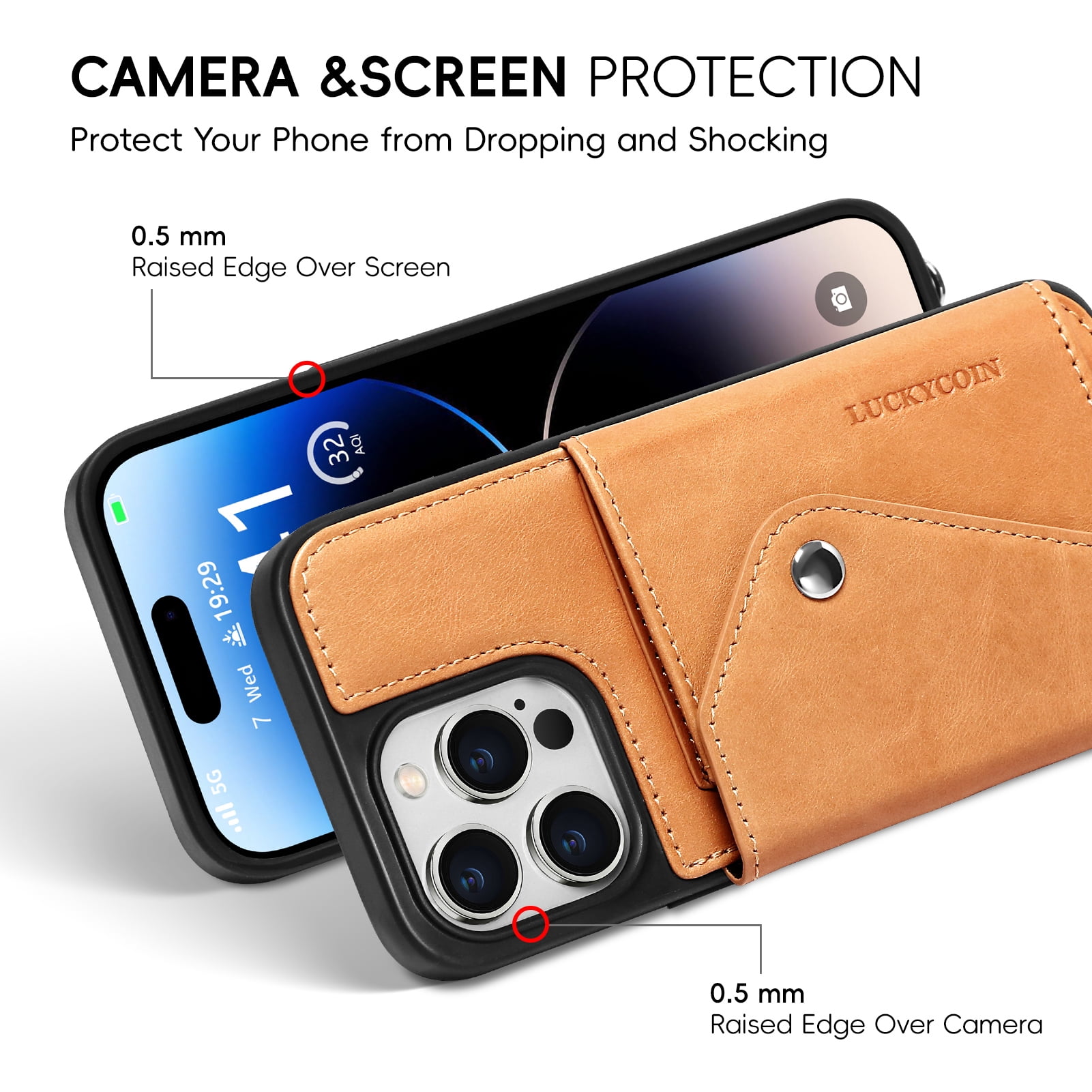 Handmade Genuine Leather Crossbody Wallet Phone Case for Apple iPhone 14 Pro Max 6.7-Inch,with Strap and Flip Wallet Card Holder,Shockproof Durable Scratch Protective
