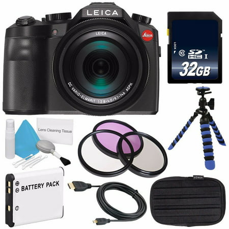 Leica V-LUX (Typ 114) Digital Camera (International Model no Warranty) + Replacement Lithium Ion Battery + Flexible Tripod with Gripping Rubber Legs + Mini HDMI Cable Bundle 10