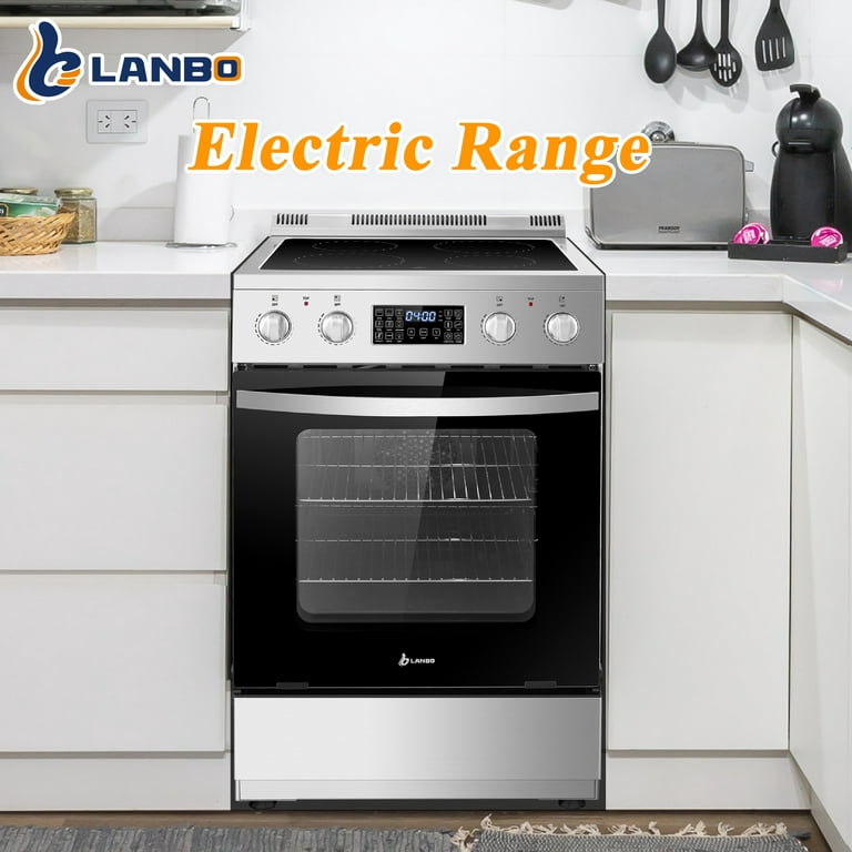Lanbo 24 inch 2.9 Cu.Ft Freestanding Electric Range with Air Fry, Rotisserie and True Convection Oven, Stainless Steel