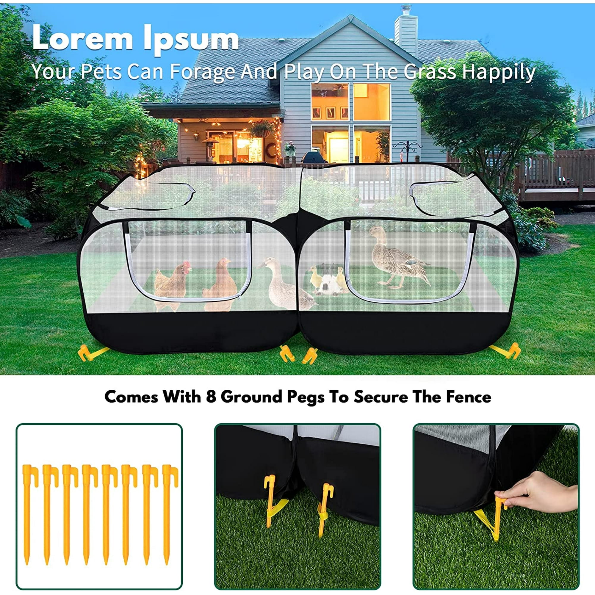 Small Animal Playpen, Portable Chicken Run Coop with Detachable Bottom and Breathable Mesh Walls, Pet Tent Indoor Outdoor