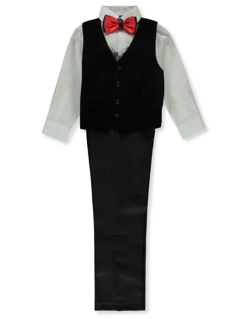 Kids World Boys' 4Piece Velvet Vest Set black, 16 (Big Boys