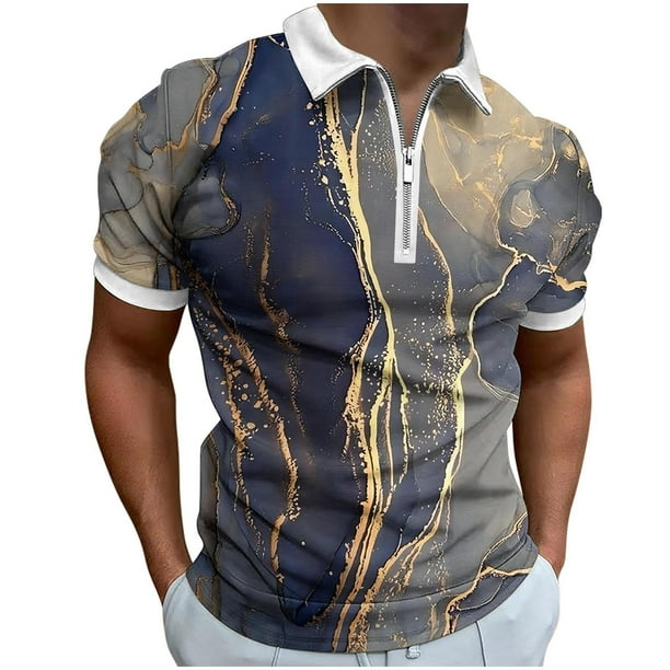 Camisetas de Manga Larga para Hombres Casual Impreso Girar Abajo Cuello Cremallera Camiseta, Ligera Blusa de Algodón de Imitación para el Hogar, Diario Y Cuatro Estaciones de Uso