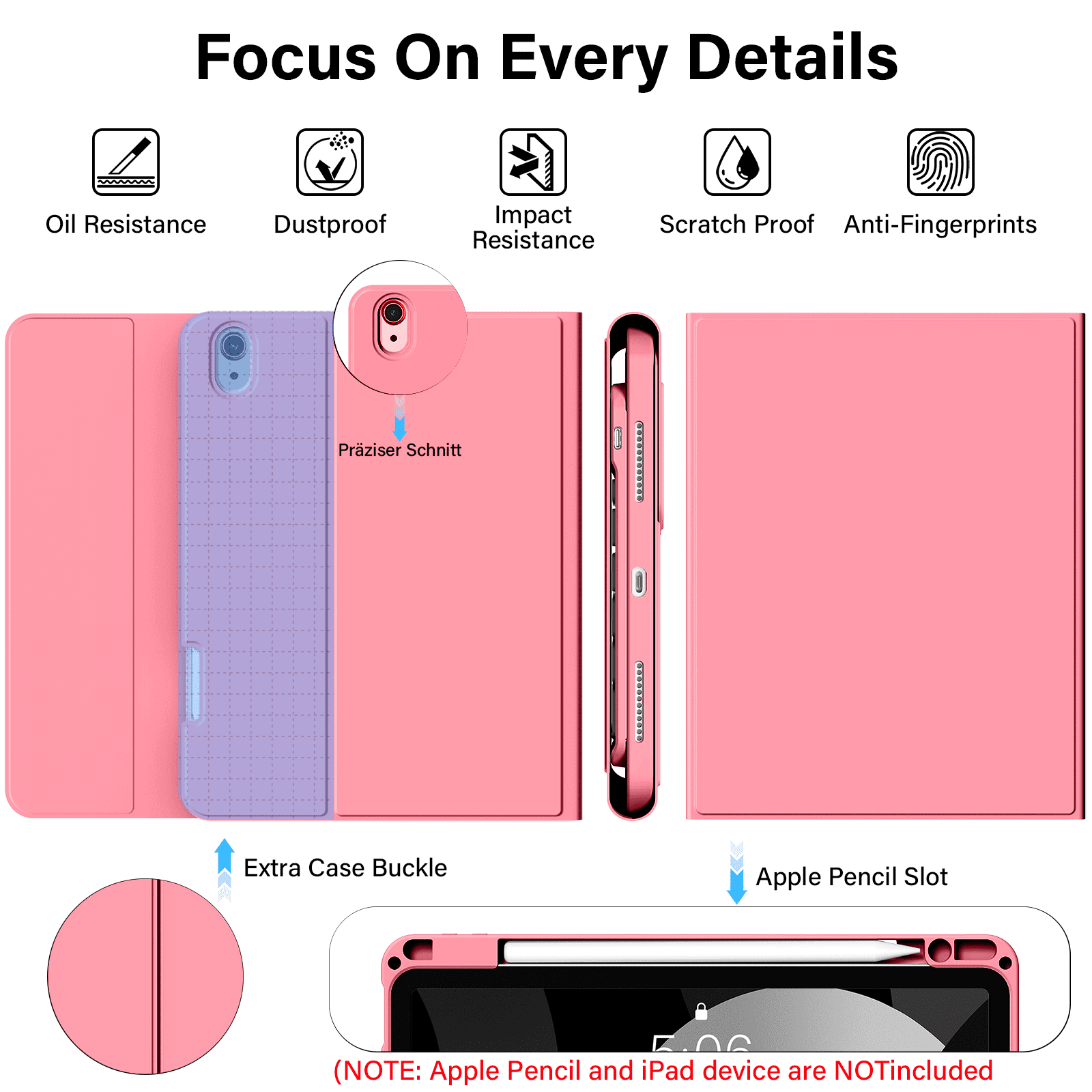 Kenke Keyboard Case for iPad Air 11-inch M3/M2 (2025/2024), iPad Air 5th/4th Generation (2022/2020) - with Pencil Holder,7 Colors Backlit Keyboard,Wireless Detachable Keyboard Cover,(Pink Red)