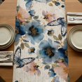 thumbnail image 6 of Vintage Blue Floral Table Runner 90 Inches Long,Butterflies Watercolor Flower Tan Cotton Linen Table Runners Dresser Scarves,Fabric Tabletop Scarf Furniture Cover for Home Dinner Party 13"x90", 6 of 8