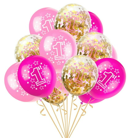 15pcs 12” Foil Latex Confetti Balloon Baby One Year Old Happy Birthday
