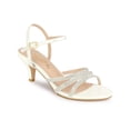 thumbnail image 1 of BLISSFUL STEP Women's Shoes Rhinestone Ankle Strap Kitten Heel Open Toe PU Buckle Sandals  White 8.5, 1 of 7